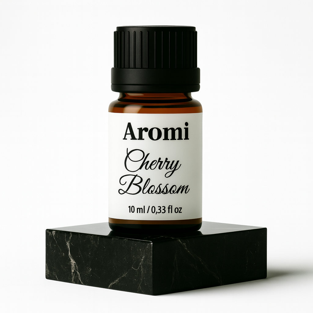 Cherry blossom doftolja, vit bakgrund, frontvy