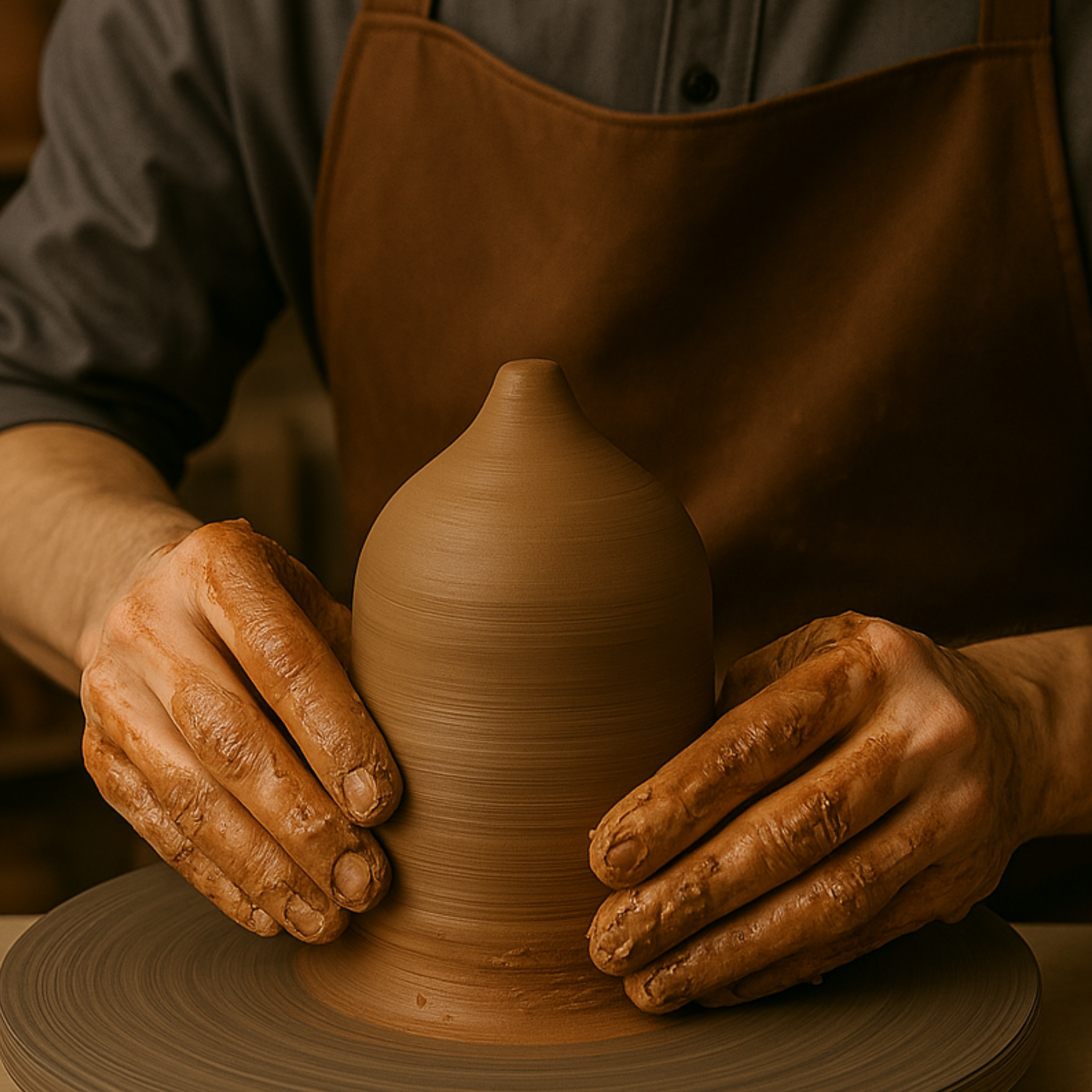 Man som gjuter stentopp till handgjord diffuser