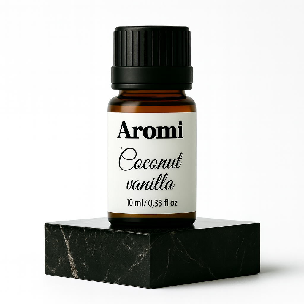 Kokosvanilj doftolja, vit bakgrund frontvy