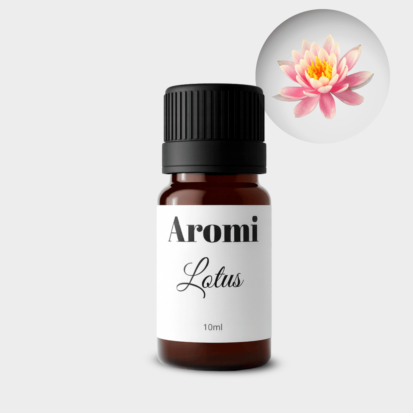 Lotus eterisk olja, frontvy grå bakgrund