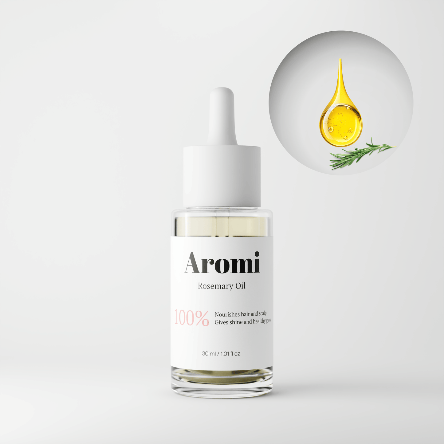 Rosmarinolja, frontvy vit bakgrund