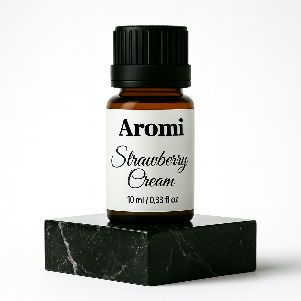 Strawberry cream doftolja, vit bakgrund, frontvy