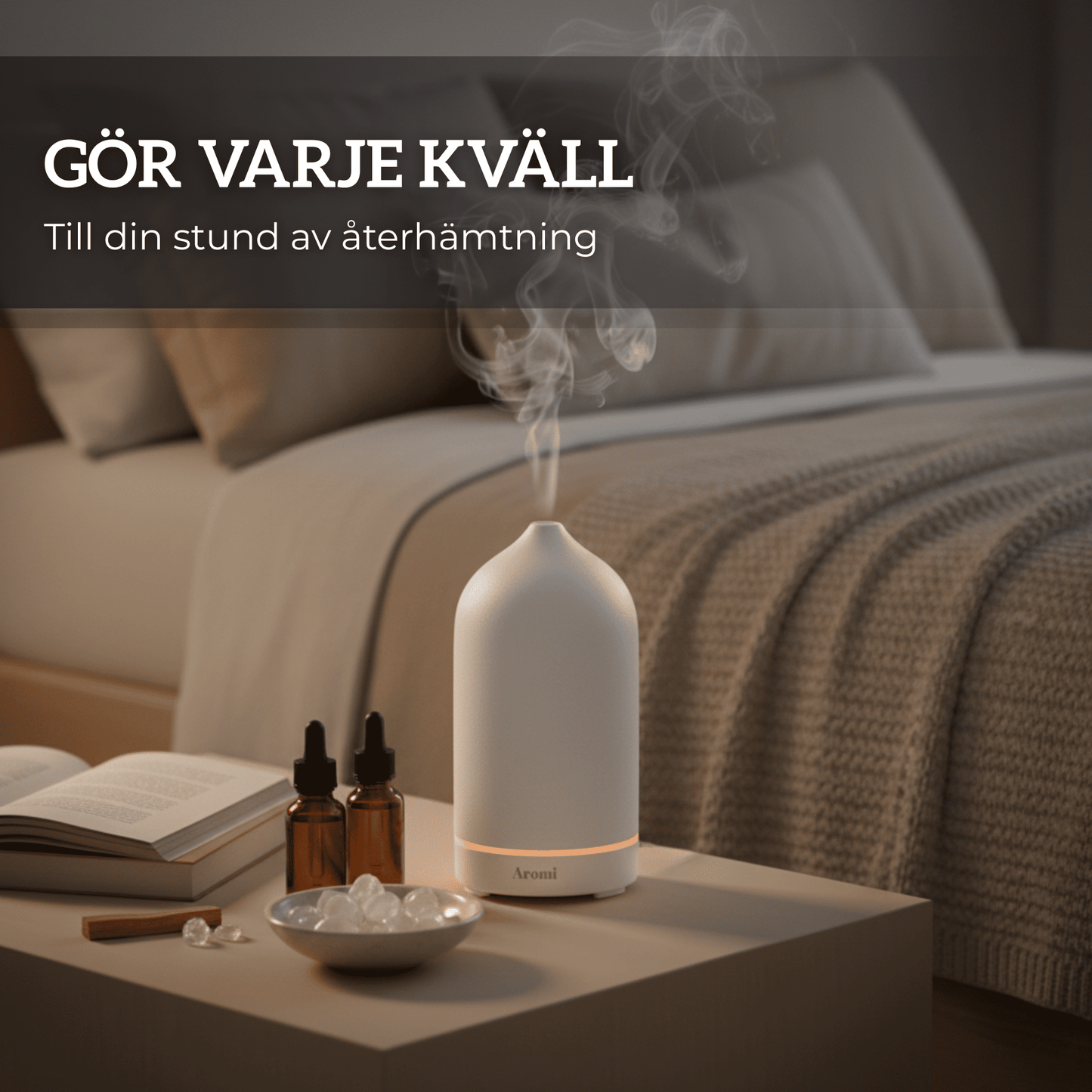 Diffuser vit i ett sovrum, frontvy