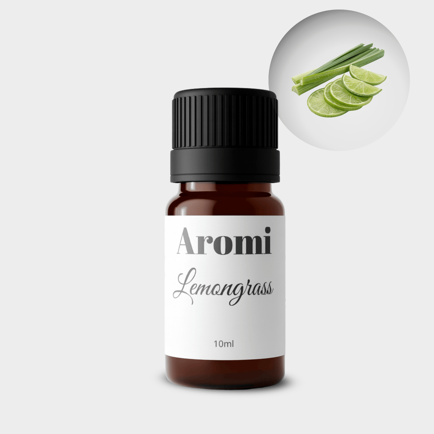 Citrongräs eterisk olja, frontvy grå bakgrund