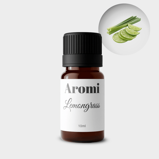 Citrongräs eterisk olja, frontvy grå bakgrund