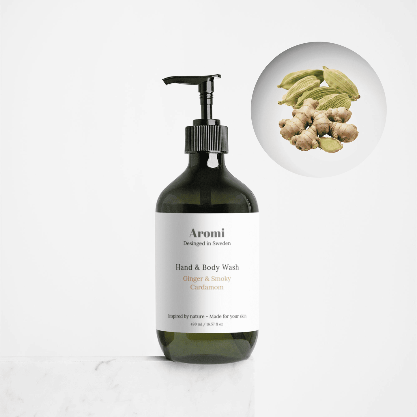 Handtvål ingefära och kardemumma, frontvy grå bakgrund