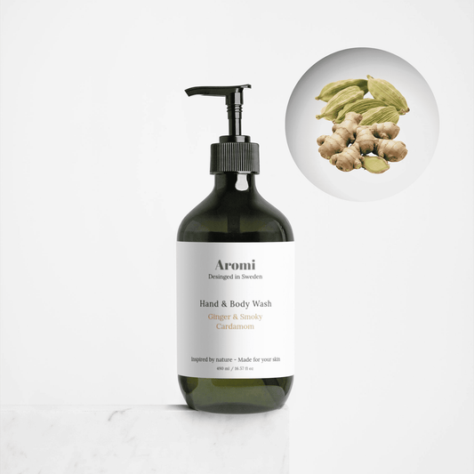 Handtvål ingefära och kardemumma, frontvy grå bakgrund