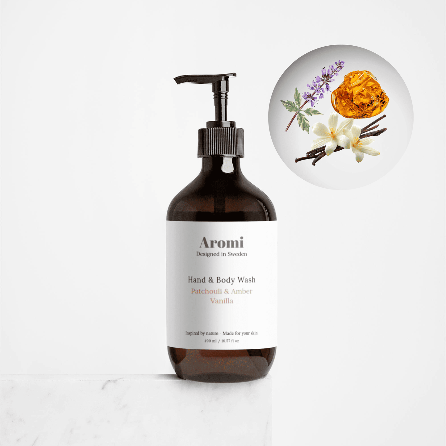 Handtvål patchouli vanilj bästa dofter, frontvy grå bakgrund