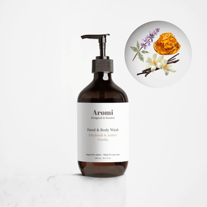 Handtvål patchouli vanilj bästa dofter, frontvy grå bakgrund