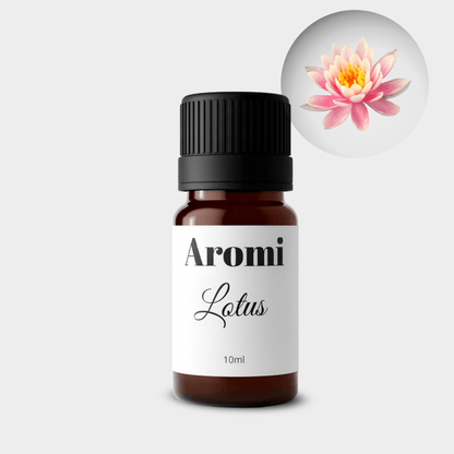 Lotus eterisk olja, frontvy grå bakgrund