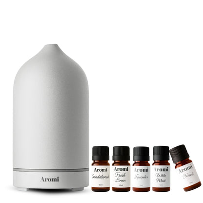 Diffuser och 5 dofter, frontvy vit bakgund